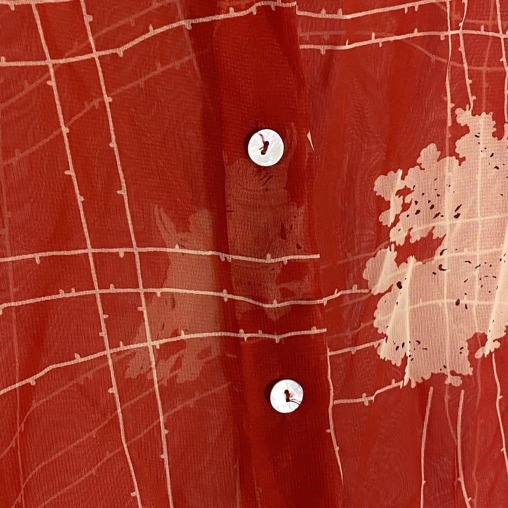 Impressions Top Womens Small Red Multi Abstract Sheer Classy Button Up Dressy S - Picture 9 of 16